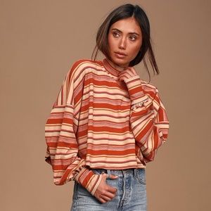 Free People Steph Striped Balloon Sleeve Tee - M